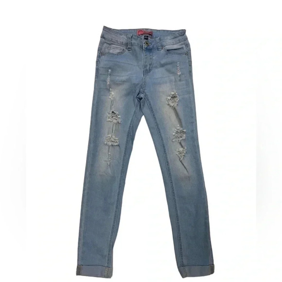Wax Jeans Butt I Love You Distressed Skinny Light  Wash Size 1 - Picture 1 of 7